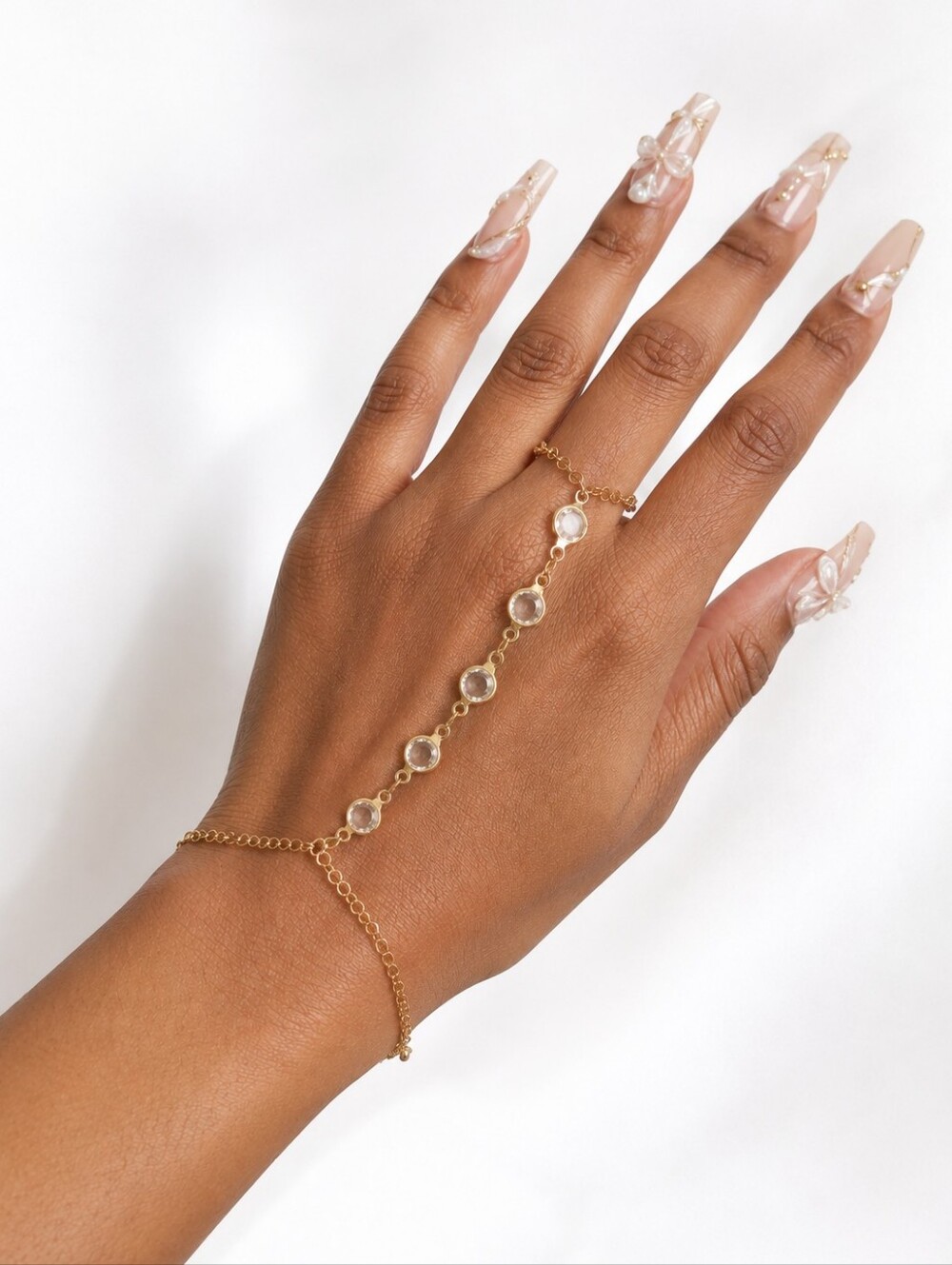 Bezel Crystal Hand Chain Bracelet